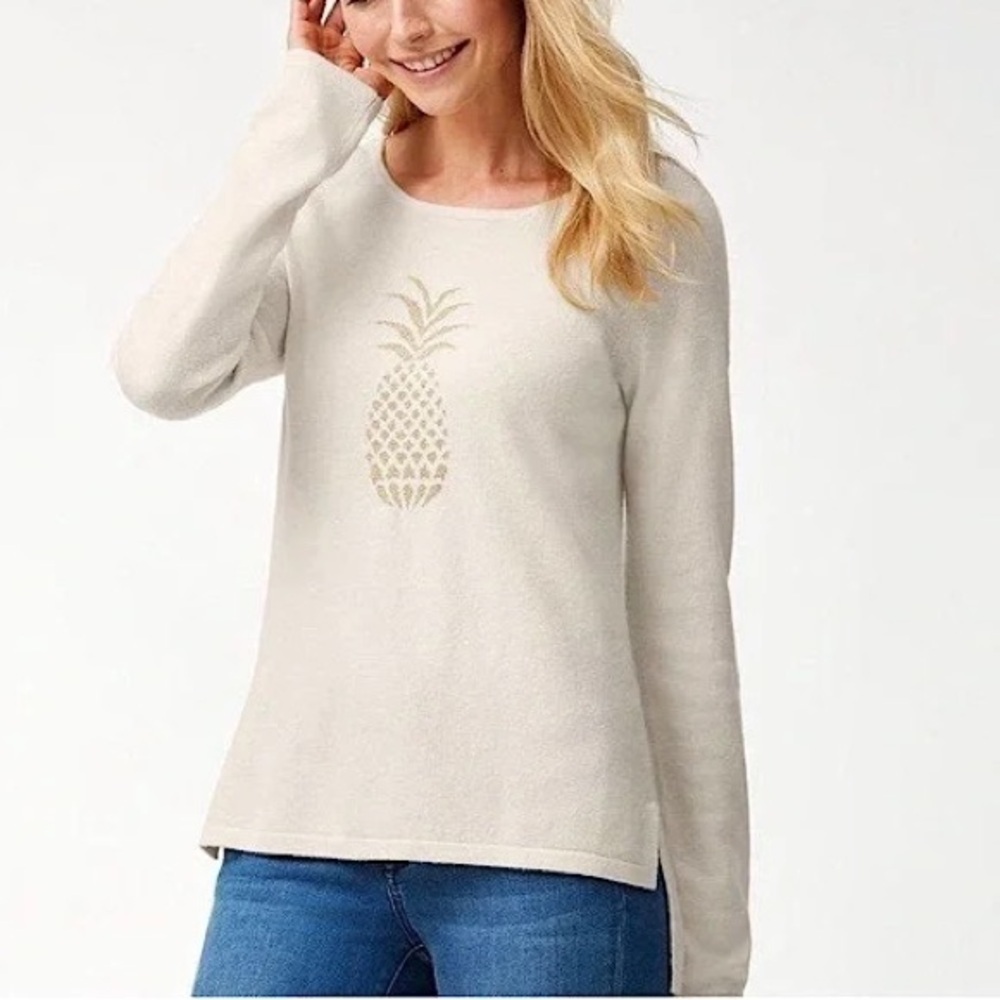 Tommy Bahama wool cashmere Serena pineapple intarsia sweater Sz L